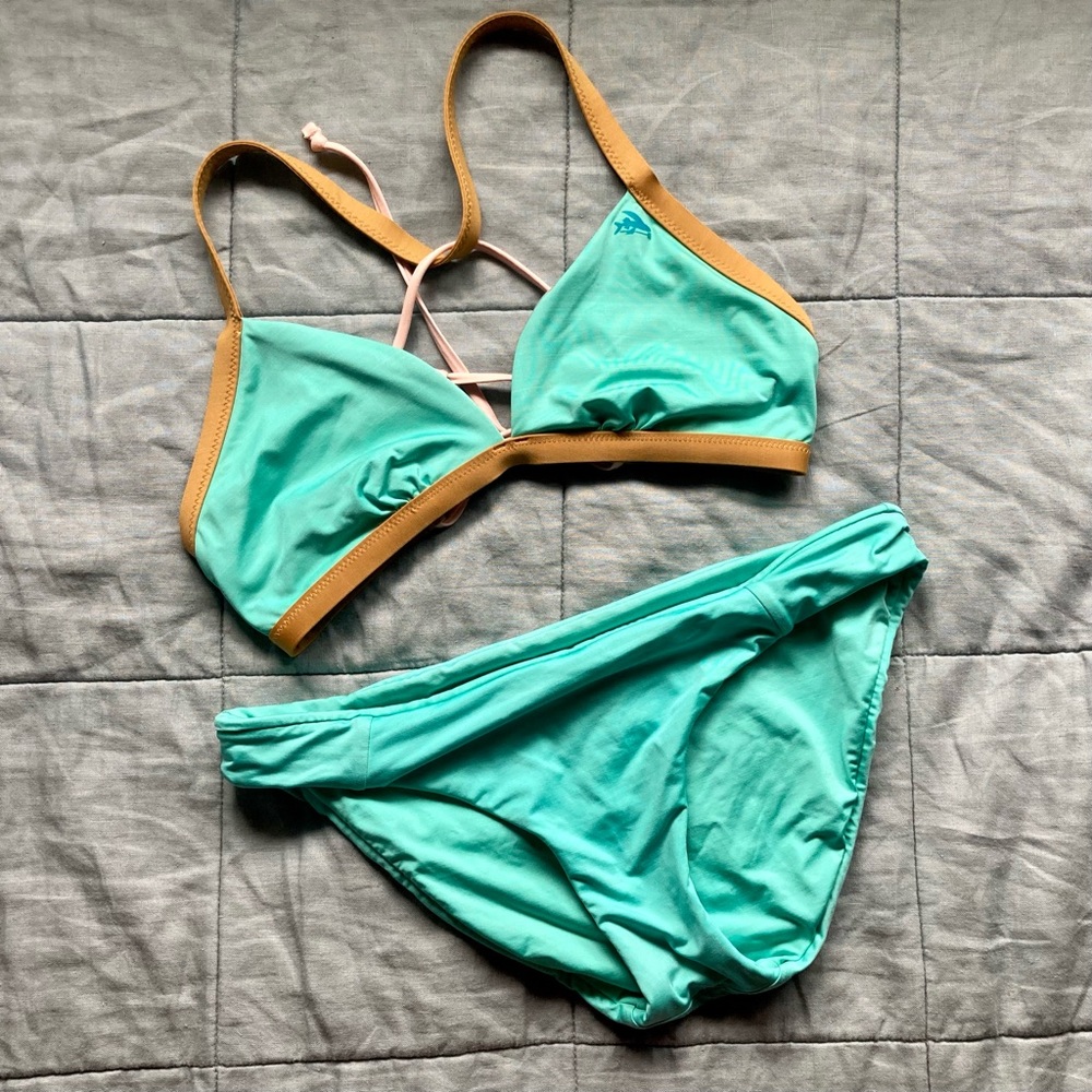 Patagonia Nanogrip Bikini Top & Reversible Bottom - Women’s M - Galah Green